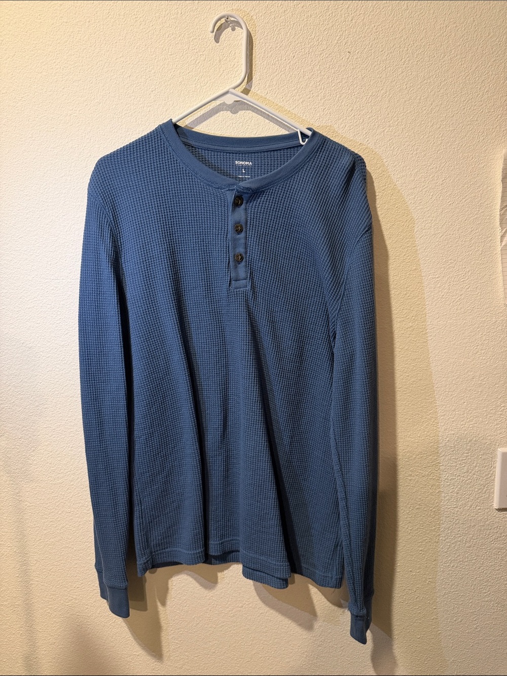 Williams Sonoma Blue Long-Sleeve Waffle Henley